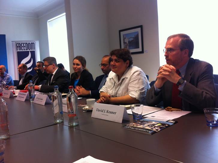 Freedom House president David Kramer and fellow panellists at the launch of the 'Nations in Transit' report in Brussels.