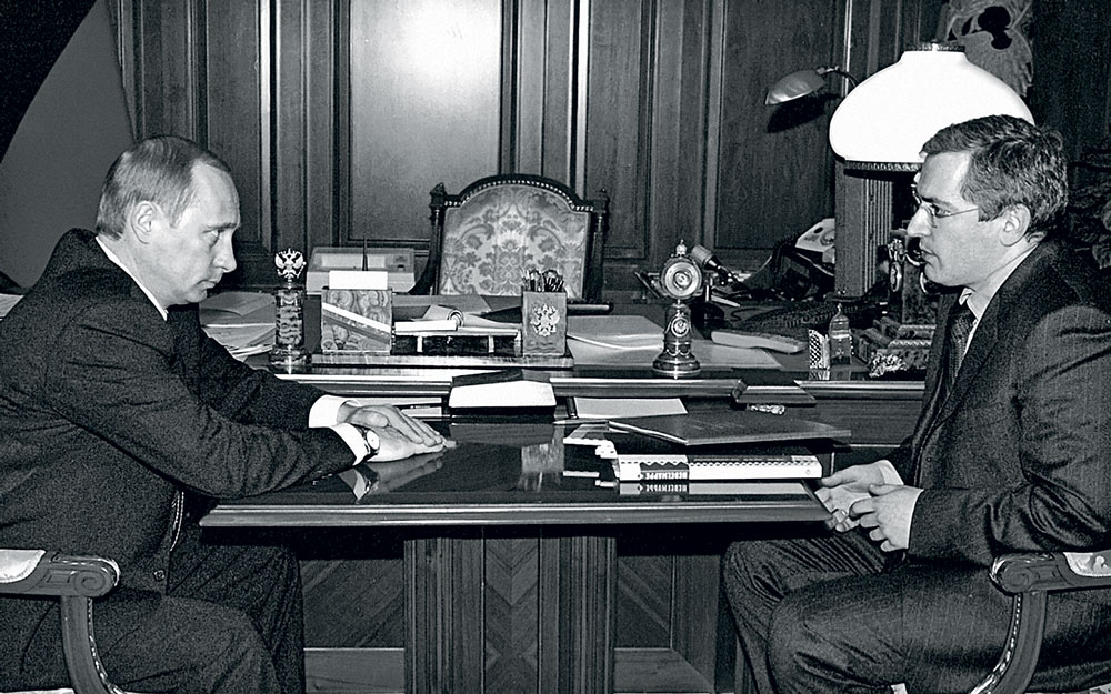 14 March 2002 - 19 months before the arrest: President Vladimir Putin at a Kremlin meeting with the chairman of the Yukos oil company, Mikhail Khodorkovsky
