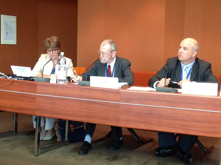 Chair of the ALDE group in PACE, Anne Brasseur (Luxembourg) inaugurating the seminar alongside Cyril Ritchie of the Expert Council on NGO Law and Council of Europe commissioner for human rights Nils Muižnieks. Ms Brasseur's birthday message to Khodorkovsky is among those that can be viewed here