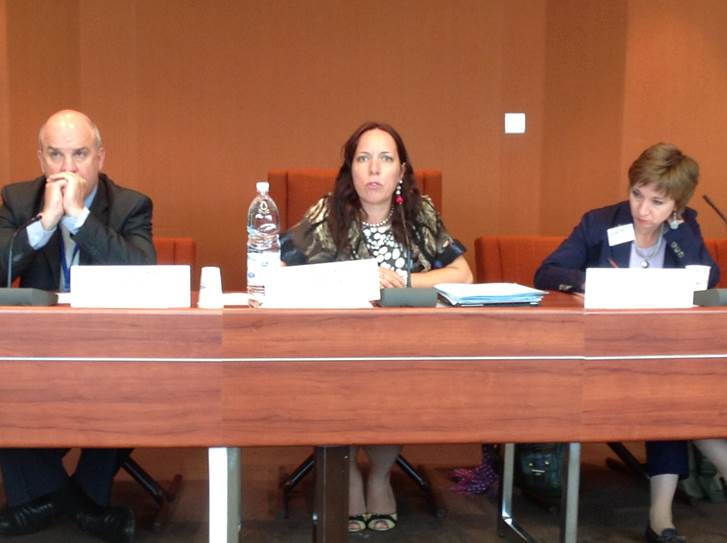 Council of Europe commissioner for human rights Nils Muižnieks with Estonian parliamentarian Mailis Reps and Natalia Taubina from the Russian NGO 'Public Verdict'